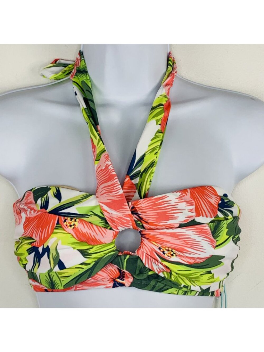 Kona Sol Bikini Top sz S Pink Green Hawaiin Floral Y2K Tropical Resort NEW QK59 - Picture 5 of 11